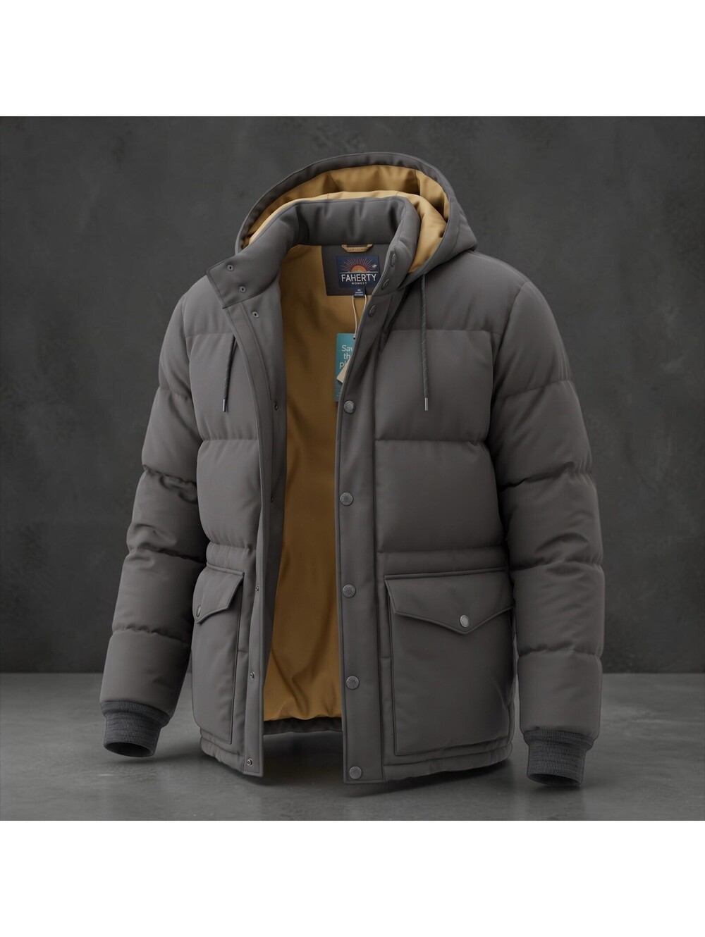 $448 Faherty Men’s Expedition Down Parka Coat Puffer Faded Black Size XL
